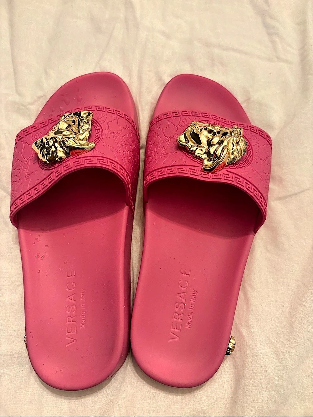 Versace La Medusa Rubber Pool Slides Pink Sandals